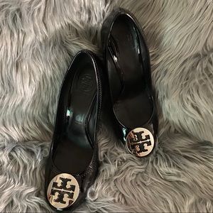 Tory Burch Black Logo Wedge Heels